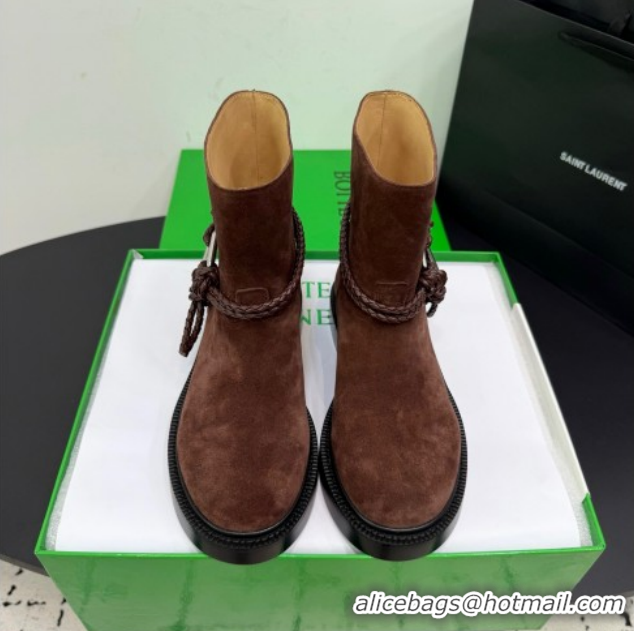 Popular Style Bottega Veneta James Suede Flat Ankle Boots with Triangle Buckle Dark Brown 1206053 2026