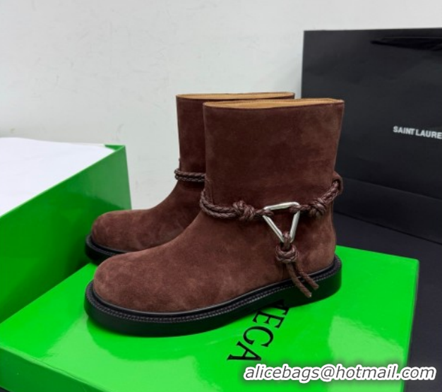 Popular Style Bottega Veneta James Suede Flat Ankle Boots with Triangle Buckle Dark Brown 1206053 2026