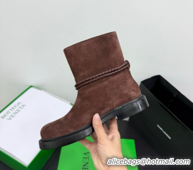 Popular Style Bottega Veneta James Suede Flat Ankle Boots with Triangle Buckle Dark Brown 1206053 2026
