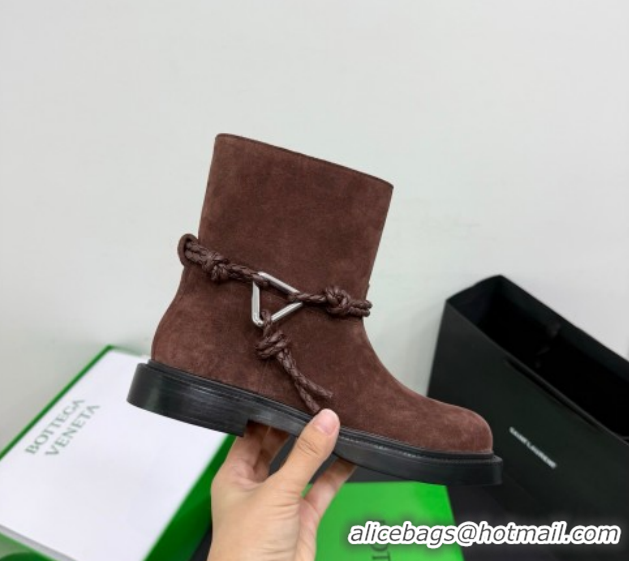 Popular Style Bottega Veneta James Suede Flat Ankle Boots with Triangle Buckle Dark Brown 1206053 2026