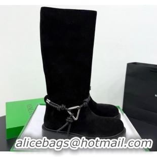 Best Price Bottega Veneta James Suede Flat High Boots with Triangle Buckle Black 1206055 2026