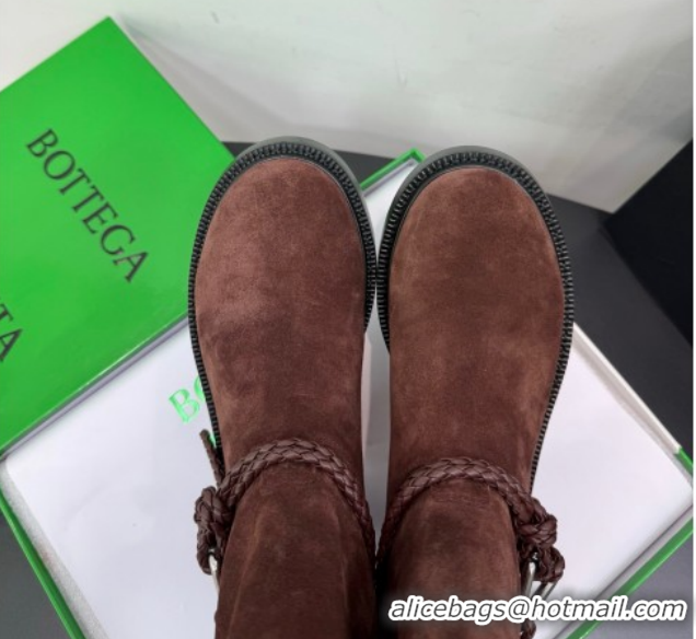 Pretty Style Bottega Veneta James Suede Flat High Boots with Triangle Buckle Fondant Brown 1206056 2026