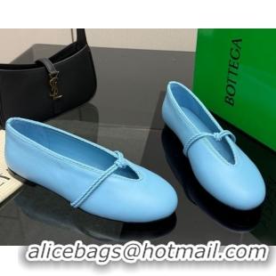 Best Product Bottega Veneta Rosa Mary-Jane Ballerinas Flat in Lambskin Leather with Knit Strap Blue 1206057 2026