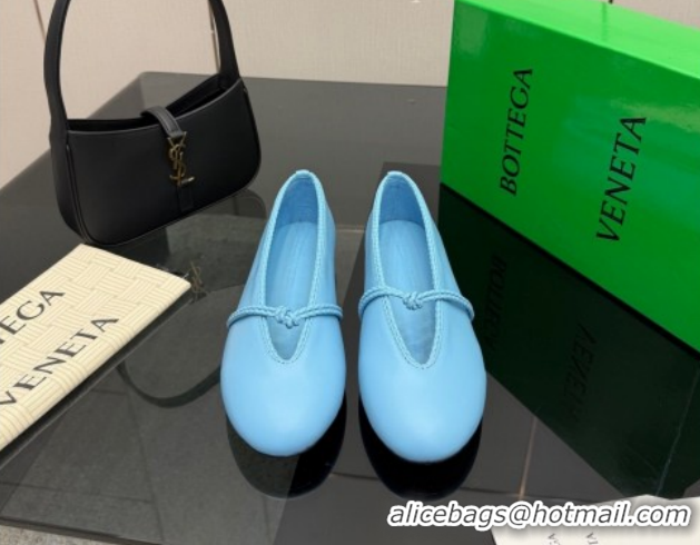 Best Product Bottega Veneta Rosa Mary-Jane Ballerinas Flat in Lambskin Leather with Knit Strap Blue 1206057 2026