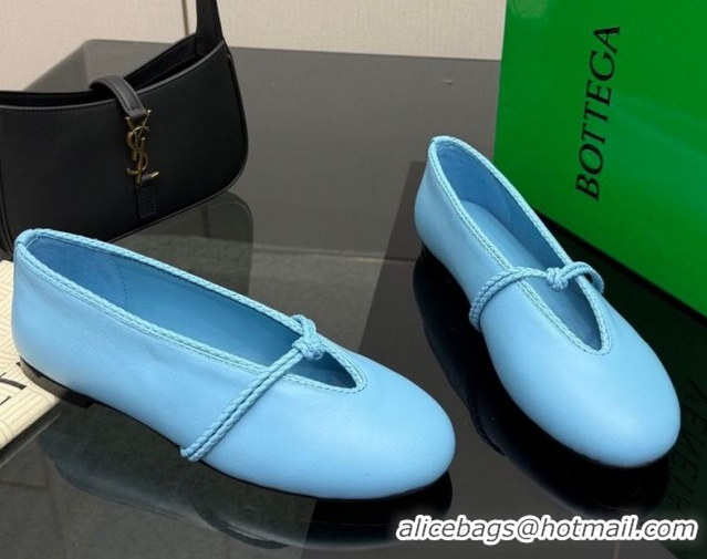 Best Product Bottega Veneta Rosa Mary-Jane Ballerinas Flat in Lambskin Leather with Knit Strap Blue 1206057 2026