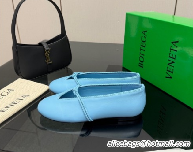 Best Product Bottega Veneta Rosa Mary-Jane Ballerinas Flat in Lambskin Leather with Knit Strap Blue 1206057 2026