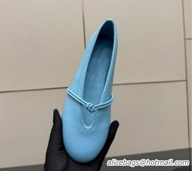 Best Product Bottega Veneta Rosa Mary-Jane Ballerinas Flat in Lambskin Leather with Knit Strap Blue 1206057 2026
