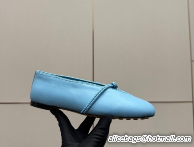 Best Product Bottega Veneta Rosa Mary-Jane Ballerinas Flat in Lambskin Leather with Knit Strap Blue 1206057 2026