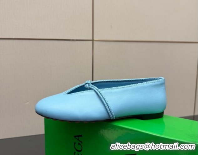 Best Product Bottega Veneta Rosa Mary-Jane Ballerinas Flat in Lambskin Leather with Knit Strap Blue 1206057 2026
