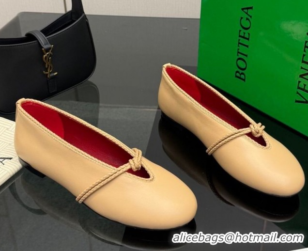 Purchase Bottega Veneta Rosa Mary-Jane Ballerinas Flat in Lambskin Leather with Knit Strap Beige 1206058 2026