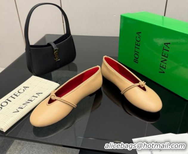 Purchase Bottega Veneta Rosa Mary-Jane Ballerinas Flat in Lambskin Leather with Knit Strap Beige 1206058 2026