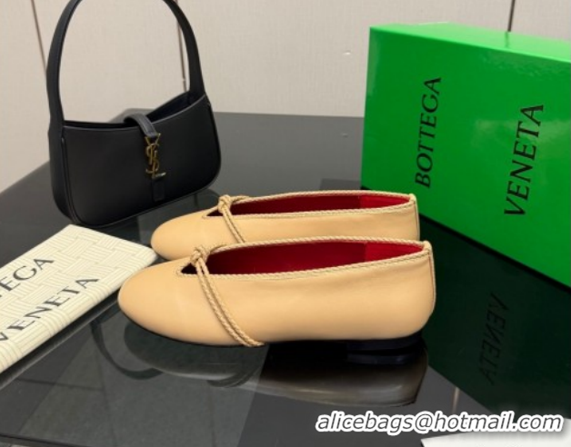 Purchase Bottega Veneta Rosa Mary-Jane Ballerinas Flat in Lambskin Leather with Knit Strap Beige 1206058 2026
