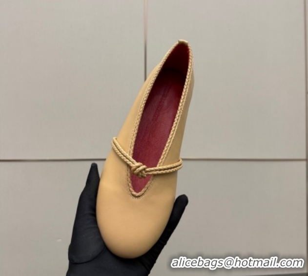 Purchase Bottega Veneta Rosa Mary-Jane Ballerinas Flat in Lambskin Leather with Knit Strap Beige 1206058 2026