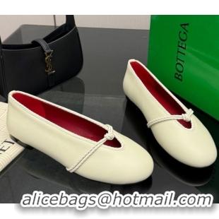 Top Grade Bottega Veneta Rosa Mary-Jane Ballerinas Flat in Lambskin Leather with Knit Strap White 1206059 2026