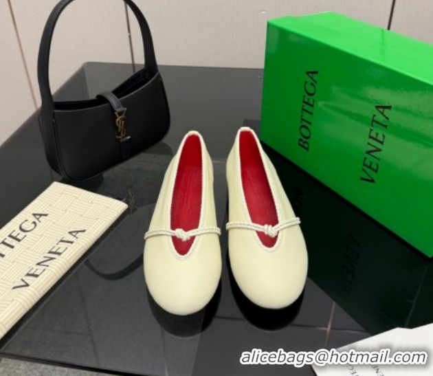 Top Grade Bottega Veneta Rosa Mary-Jane Ballerinas Flat in Lambskin Leather with Knit Strap White 1206059 2026