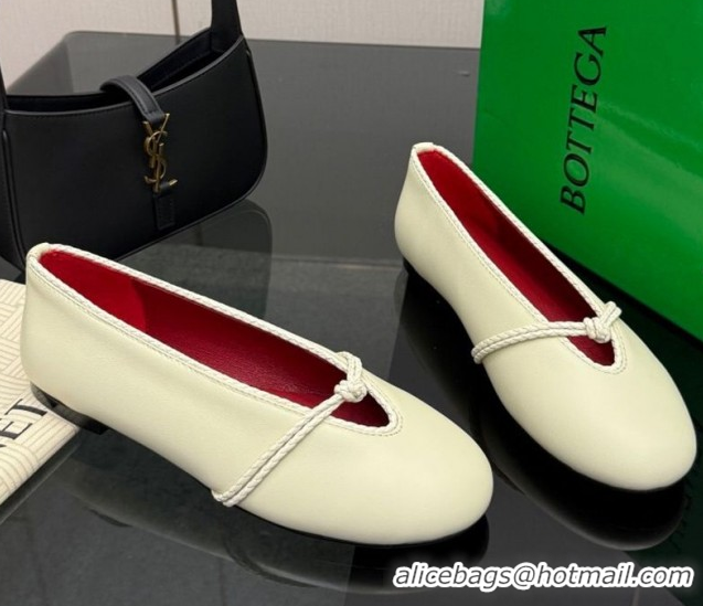Top Grade Bottega Veneta Rosa Mary-Jane Ballerinas Flat in Lambskin Leather with Knit Strap White 1206059 2026