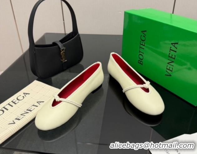 Top Grade Bottega Veneta Rosa Mary-Jane Ballerinas Flat in Lambskin Leather with Knit Strap White 1206059 2026