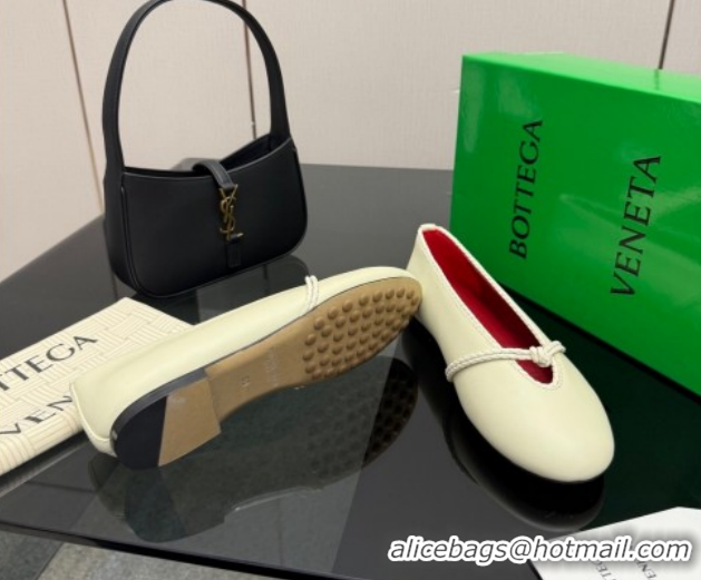 Top Grade Bottega Veneta Rosa Mary-Jane Ballerinas Flat in Lambskin Leather with Knit Strap White 1206059 2026