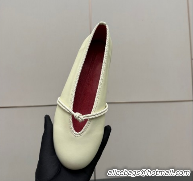Top Grade Bottega Veneta Rosa Mary-Jane Ballerinas Flat in Lambskin Leather with Knit Strap White 1206059 2026