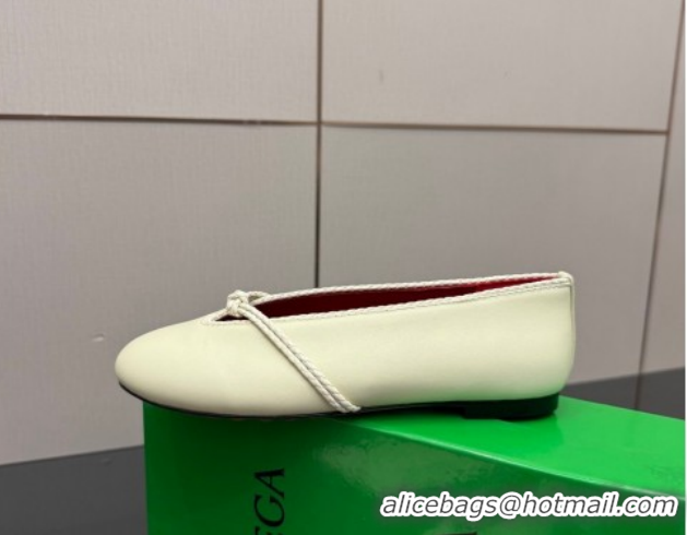 Top Grade Bottega Veneta Rosa Mary-Jane Ballerinas Flat in Lambskin Leather with Knit Strap White 1206059 2026