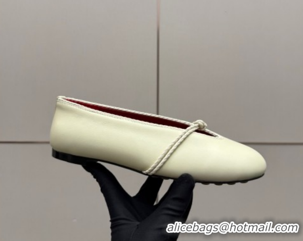 Top Grade Bottega Veneta Rosa Mary-Jane Ballerinas Flat in Lambskin Leather with Knit Strap White 1206059 2026