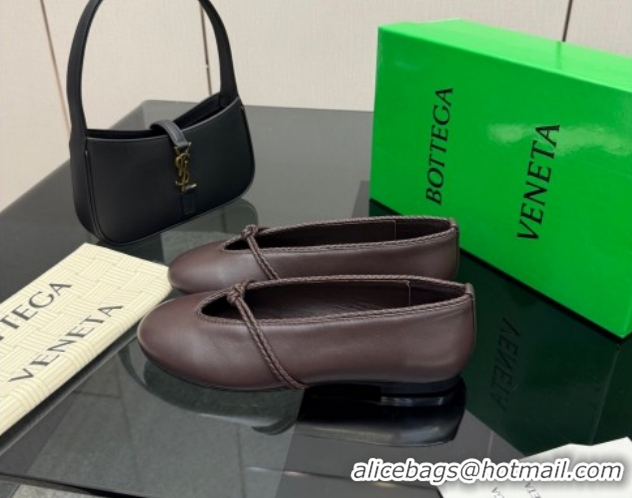 Low Cost Bottega Veneta Rosa Mary-Jane Ballerinas Flat in Lambskin Leather with Knit Strap Fondant Brown 1206060 2026
