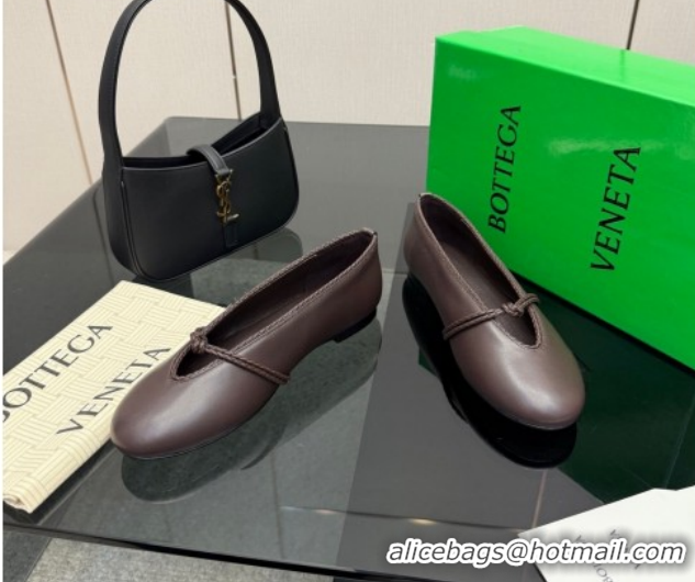 Low Cost Bottega Veneta Rosa Mary-Jane Ballerinas Flat in Lambskin Leather with Knit Strap Fondant Brown 1206060 2026