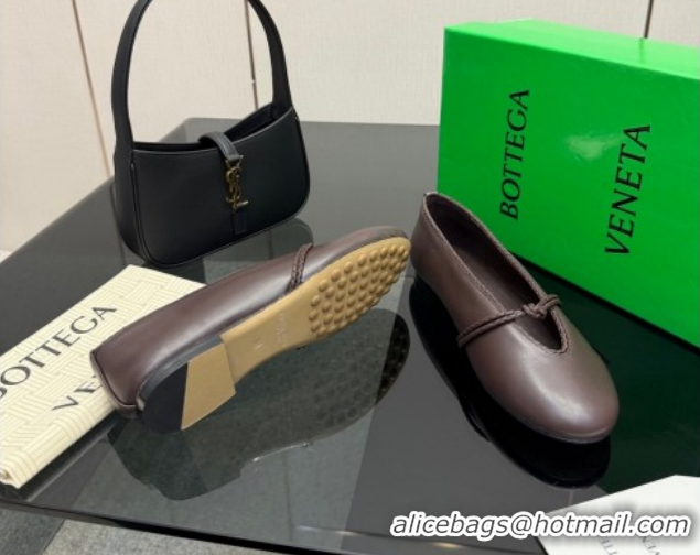 Low Cost Bottega Veneta Rosa Mary-Jane Ballerinas Flat in Lambskin Leather with Knit Strap Fondant Brown 1206060 2026