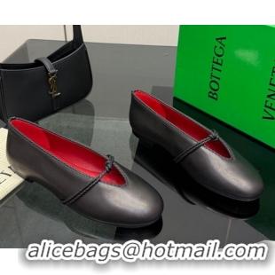 Unique Style Bottega Veneta Rosa Mary-Jane Ballerinas Flat in Lambskin Leather with Knit Strap Black 1206062 2026