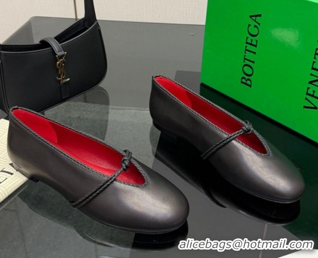 Unique Style Bottega Veneta Rosa Mary-Jane Ballerinas Flat in Lambskin Leather with Knit Strap Black 1206062 2026