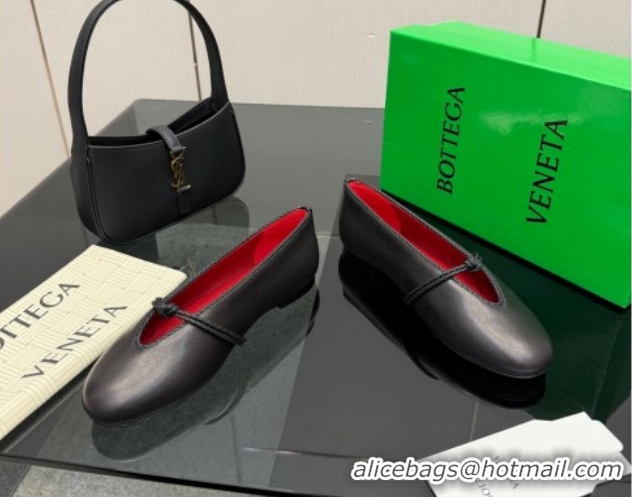 Unique Style Bottega Veneta Rosa Mary-Jane Ballerinas Flat in Lambskin Leather with Knit Strap Black 1206062 2026