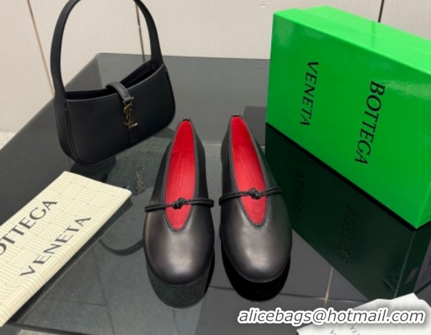 Unique Style Bottega Veneta Rosa Mary-Jane Ballerinas Flat in Lambskin Leather with Knit Strap Black 1206062 2026