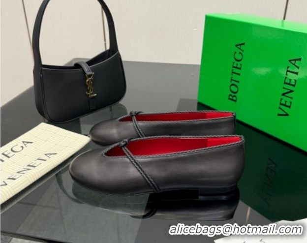 Unique Style Bottega Veneta Rosa Mary-Jane Ballerinas Flat in Lambskin Leather with Knit Strap Black 1206062 2026