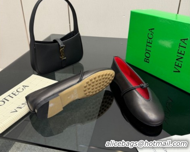 Unique Style Bottega Veneta Rosa Mary-Jane Ballerinas Flat in Lambskin Leather with Knit Strap Black 1206062 2026