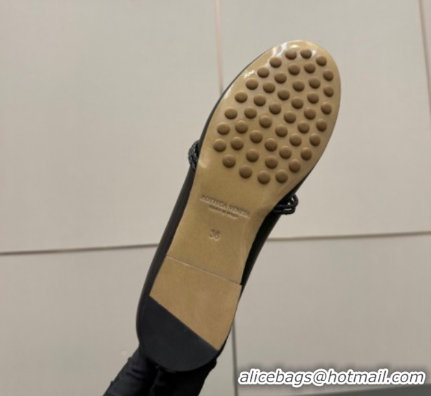 Unique Style Bottega Veneta Rosa Mary-Jane Ballerinas Flat in Lambskin Leather with Knit Strap Black 1206062 2026