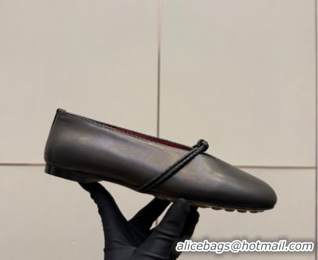 Unique Style Bottega Veneta Rosa Mary-Jane Ballerinas Flat in Lambskin Leather with Knit Strap Black 1206062 2026