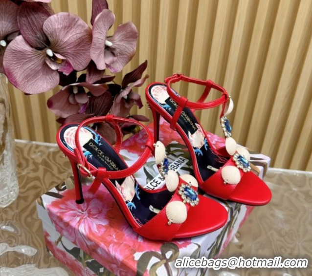Most Popular Dolce & Gabbana Calfskin Leather Heel Sandals 10.5cm with Stones and Shell Red 1211068 2026