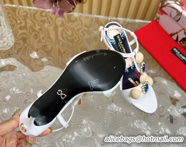 Shop Duplicate Dolce & Gabbana Calfskin Leather Heel Sandals 10.5cm with Stones and Shell White 1211069 2026