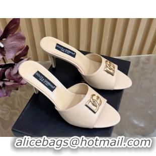 Pretty Style Dolce & Gabbana Calfskin Leather Heel Slides Sandal 9cm with DG Logo DG121101 Nude 2026