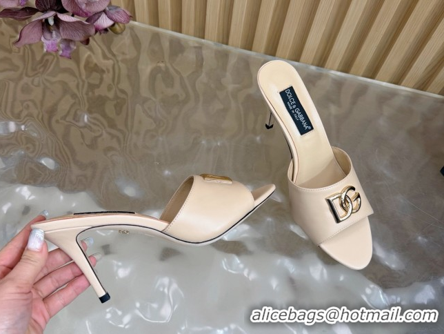 Pretty Style Dolce & Gabbana Calfskin Leather Heel Slides Sandal 9cm with DG Logo DG121101 Nude 2026