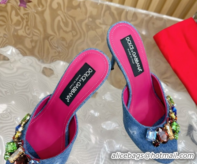 Best Product Dolce & Gabbana Blue Denim Heel Slides Sandal 10cm with Strass Stones DG121102 1211076 2026