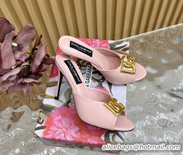 Big Discount Dolce & Gabbana Calfskin Leather Heel Slides Sandal 10cm with DG Logo Light Pink DG121103 2026