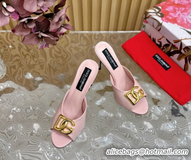 Big Discount Dolce & Gabbana Calfskin Leather Heel Slides Sandal 10cm with DG Logo Light Pink DG121103 2026