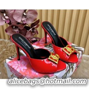Luxury Cheap Dolce & Gabbana Patent Leather Heel Slides Sandal 10cm with DG Logo DG121103 Red 2026
