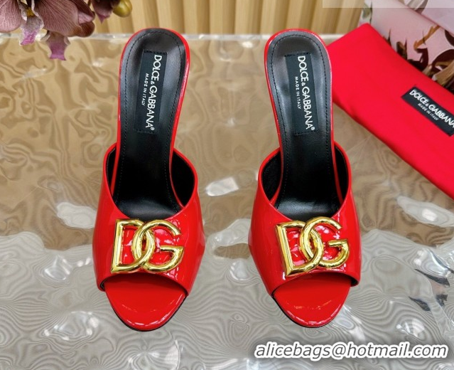Luxury Cheap Dolce & Gabbana Patent Leather Heel Slides Sandal 10cm with DG Logo DG121103 Red 2026