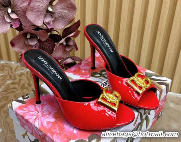 Luxury Cheap Dolce & Gabbana Patent Leather Heel Slides Sandal 10cm with DG Logo DG121103 Red 2026