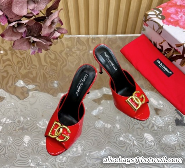 Luxury Cheap Dolce & Gabbana Patent Leather Heel Slides Sandal 10cm with DG Logo DG121103 Red 2026
