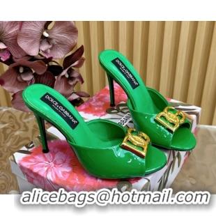 Luxury Dolce & Gabbana Patent Leather Heel Slides Sandal 10cm with DG Logo DG121103 Green 2026