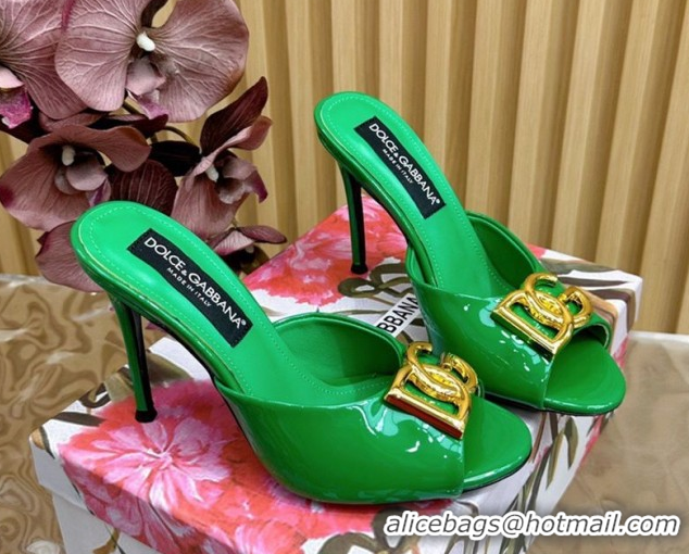 Luxury Dolce & Gabbana Patent Leather Heel Slides Sandal 10cm with DG Logo DG121103 Green 2026