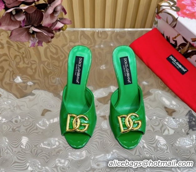 Luxury Dolce & Gabbana Patent Leather Heel Slides Sandal 10cm with DG Logo DG121103 Green 2026
